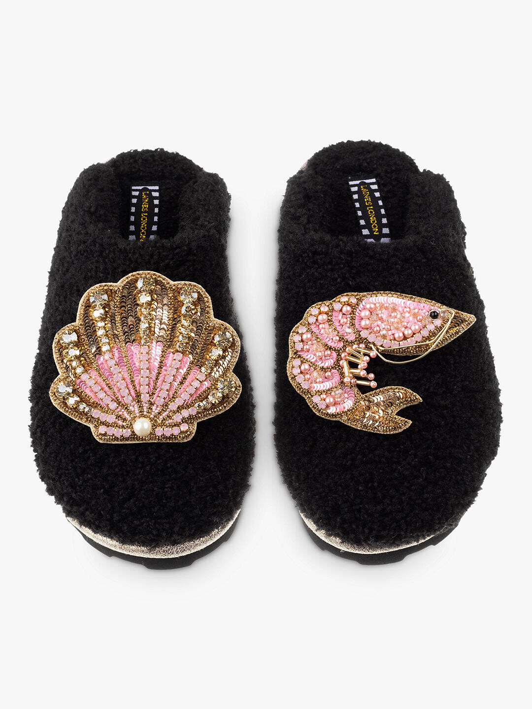 

Laines London Тапочки с закрытым носком и креветками Teddy Shell, черные