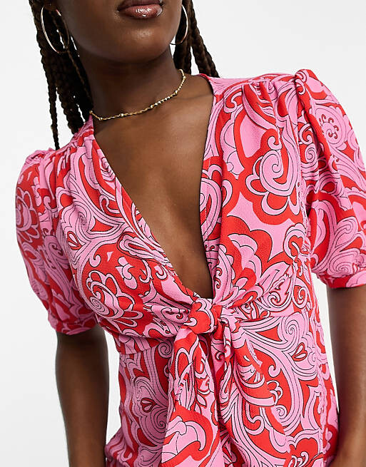 

Красное мини-платье с завязкой спереди на пуговицах ASOS DESIGN, Красный