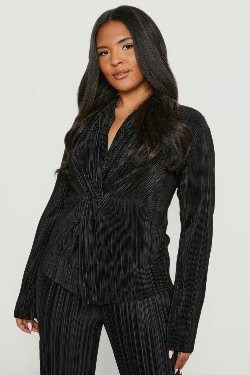 

Рубашка плиссированная рубашка Boohoo, черный