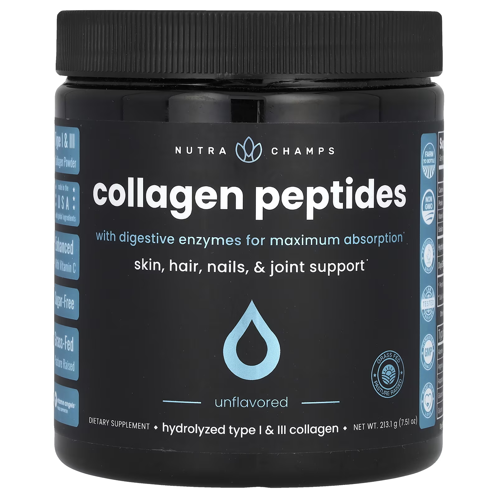 Коллагеновые пептиды NutraChamps с пищеварительными ферментами для максимального усвоения megafood добавка для здоровья кожи ногтей и волос 2 60 таблеток