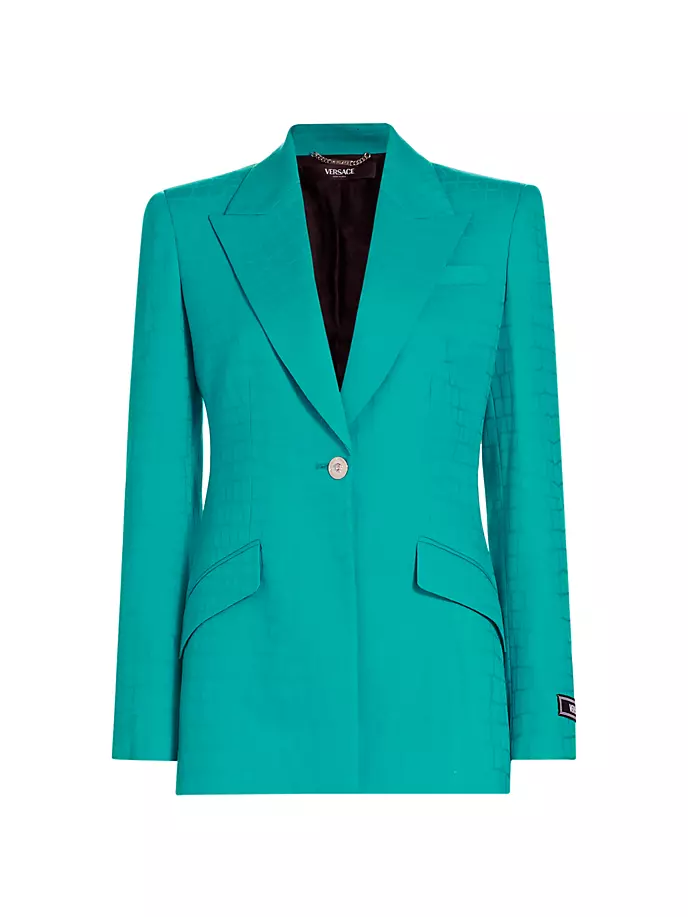 

Жакет из жаккардовой шерсти под крокодила Versace, цвет glacier green