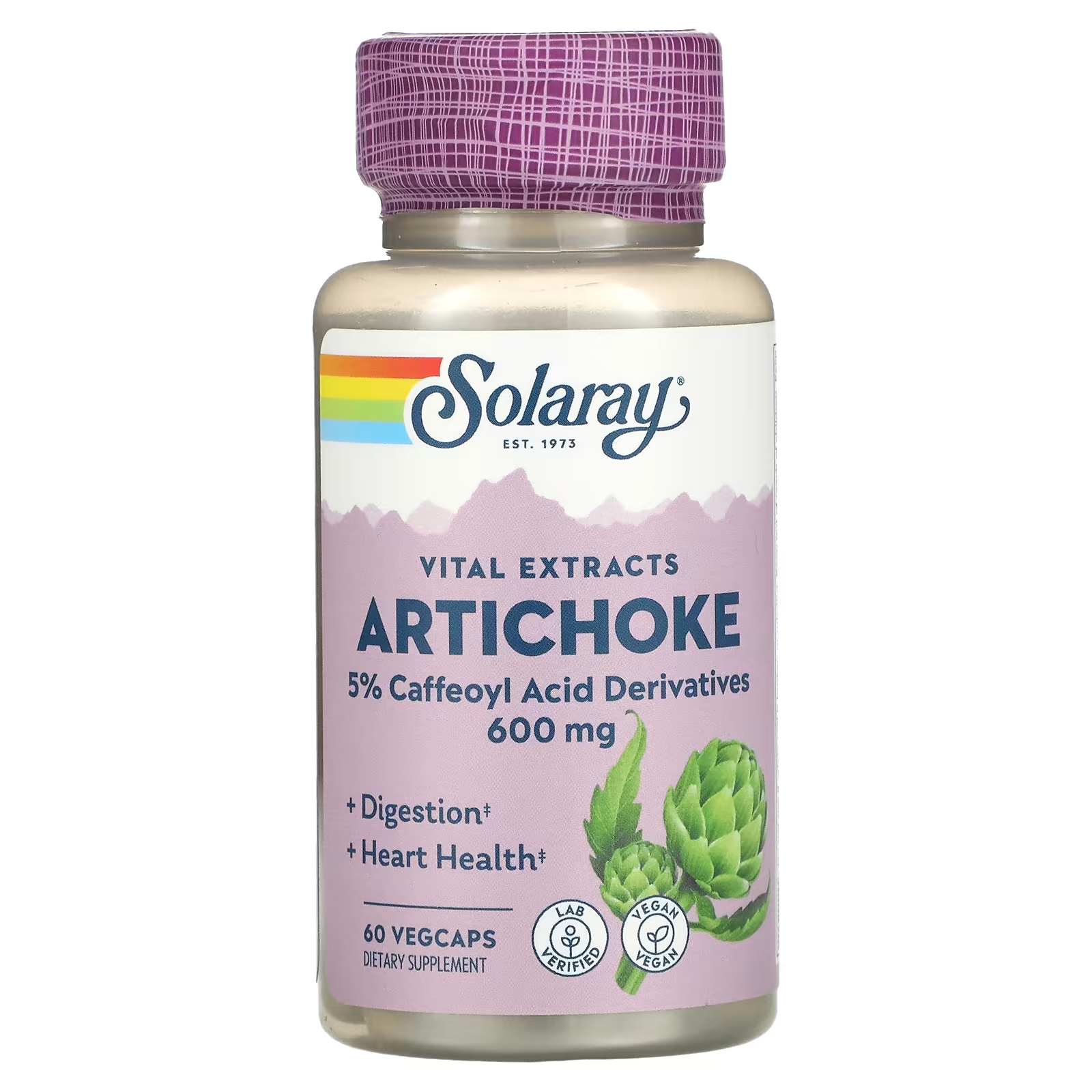 Артишок Solaray 600 мг, 60 растительных капсул железо solaray 50 мг 60 растительных капсул