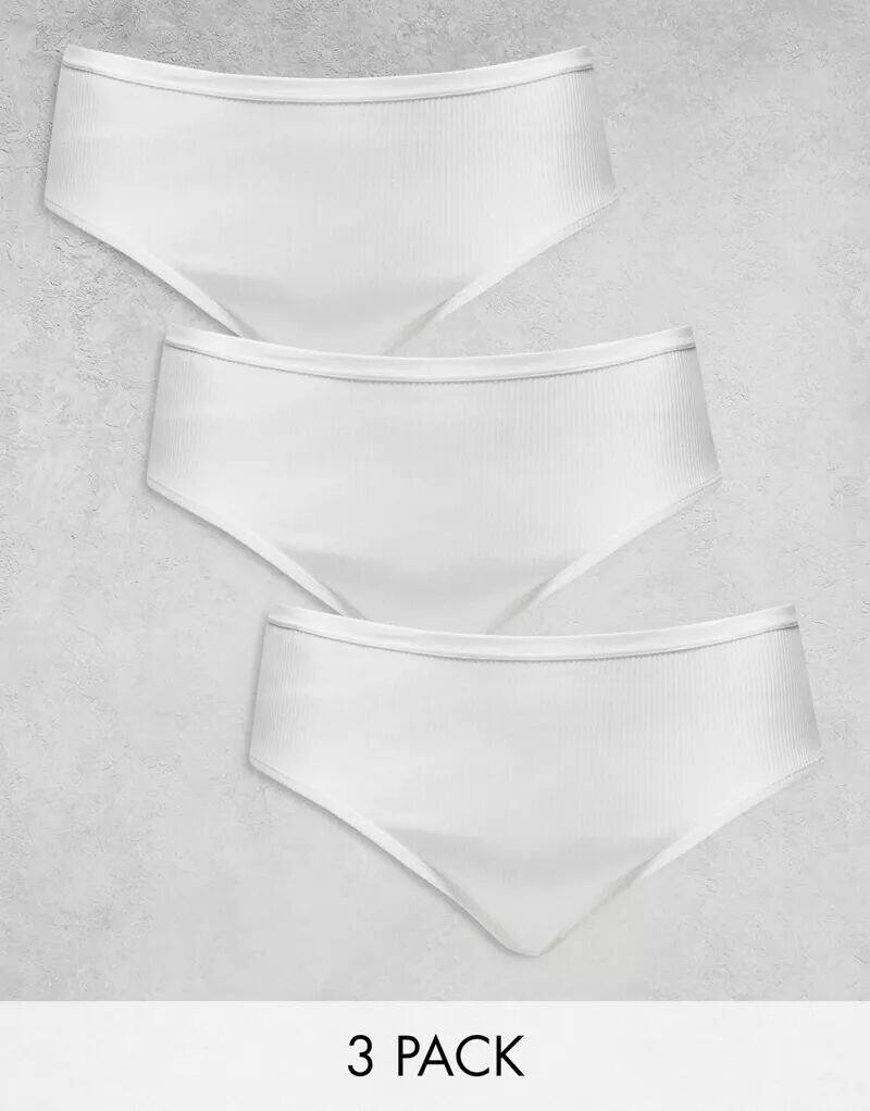 

Комплект из трех белых трусов в рубчик ASOS Curve
