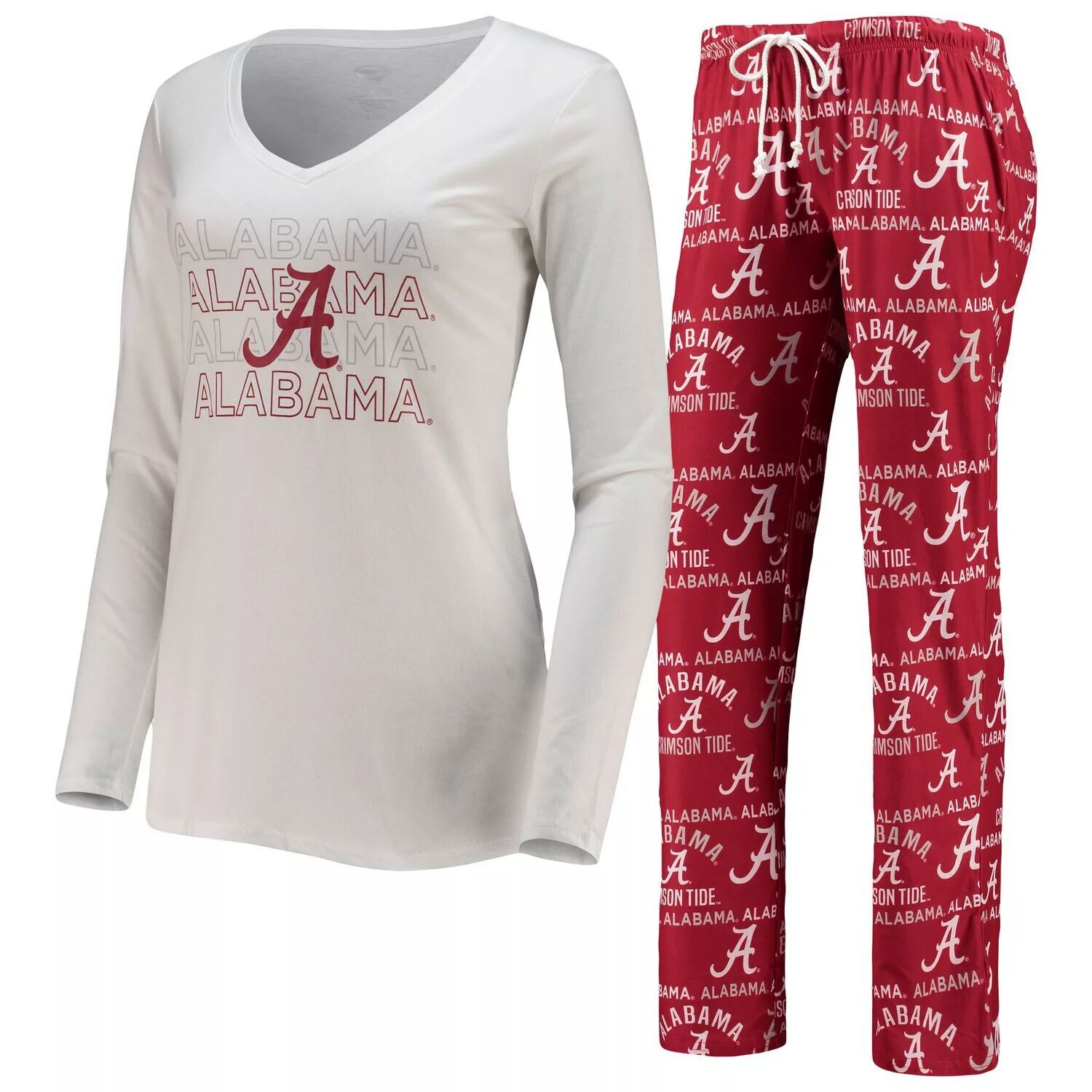 

Женская футболка Concepts Sport Crimson/White Alabama Crimson Tide, флагманская футболка с длинными рукавами и брюки, комплект для сна