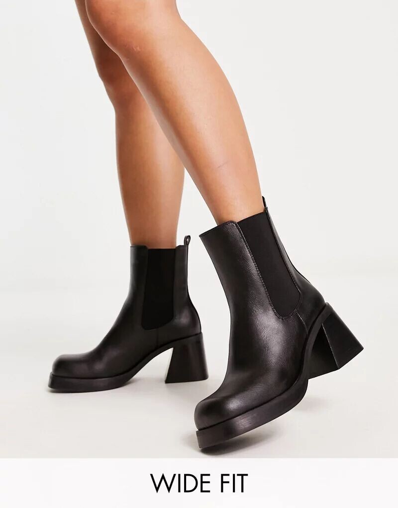 

Черные ботинки челси с квадратным носком Topshop Wide Fit