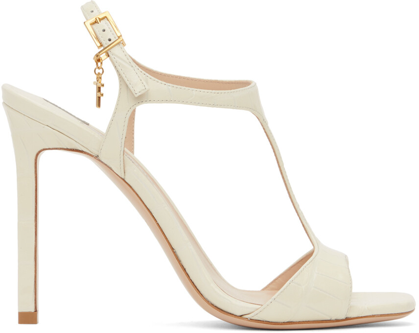 

Сандалии Angelina Off-White из блестящей тисненой крокодиловой кожи Tom Ford