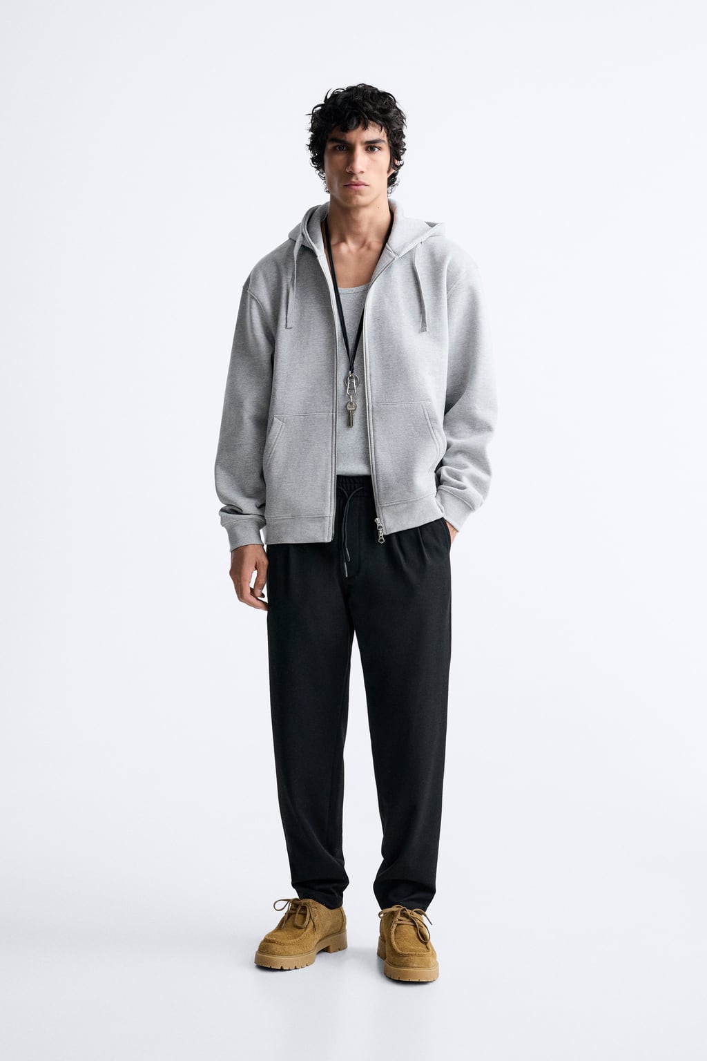 

Фланелевые брюки с завышенной талией ZARA, черный