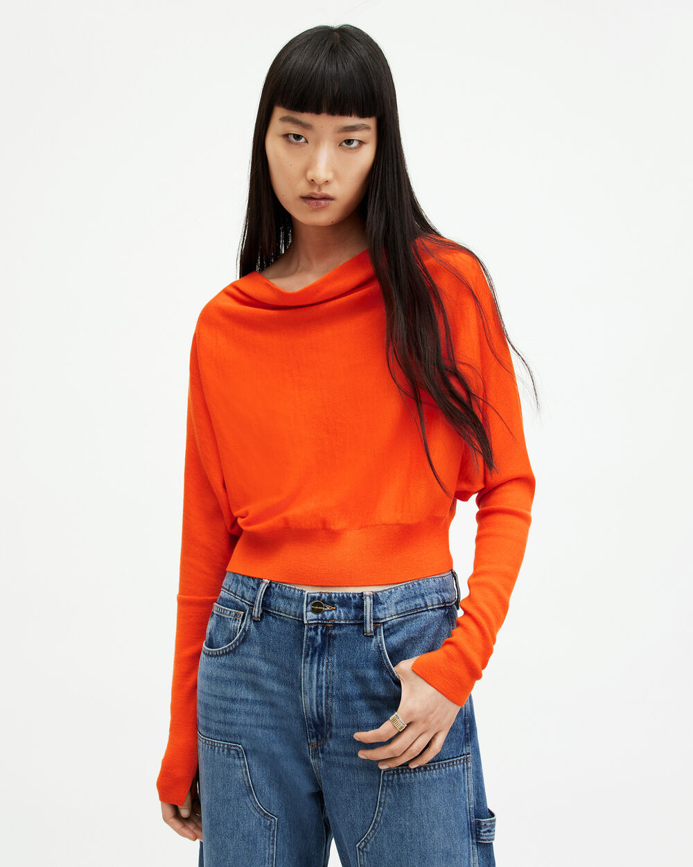 Укороченный шерстяной свитер Ridley AllSaints, пикантный апельсин свитер женский свободный из кашемира и шерсти цвет – голубой