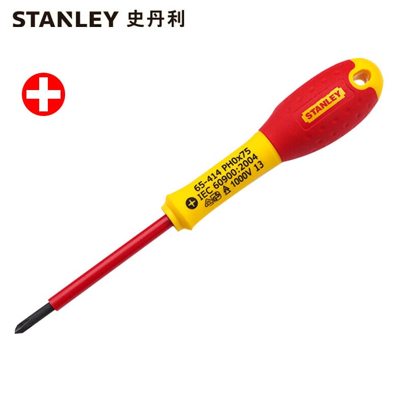 Отвертка STANLEY с двухцветной ручкой и крестовой изоляцией PH0x75mm 65-414-14 1 комплект (всего 2 шт.)