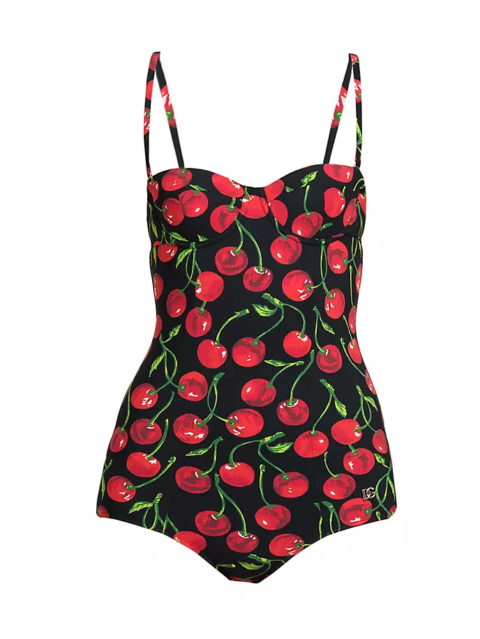 

Сплошной купальник с вишневым принтом Dolce&Gabbana, цвет ciliegie nero