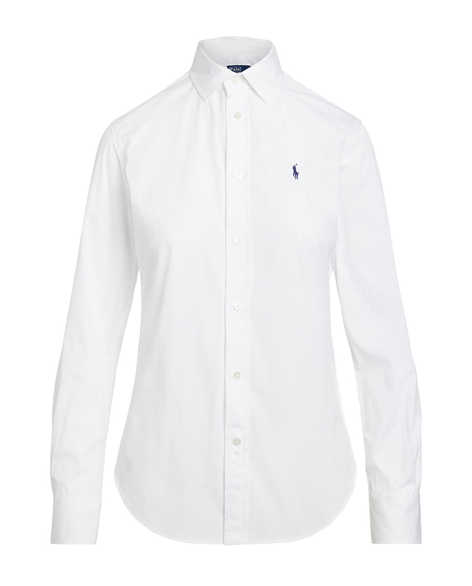 Женская базовая рубашка с контрастным логотипом Polo Ralph Lauren, белый рубашка прямого покроя с вышитым логотипом pony player из хлопка s зеленый
