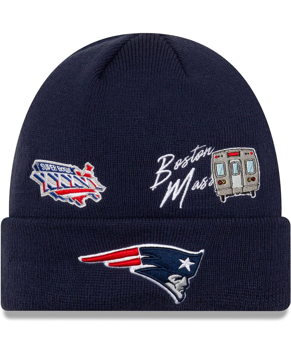 

Мужская темно-синяя вязаная шапка с манжетами New England Patriots Super Bowl XXXVI City Transit New Era