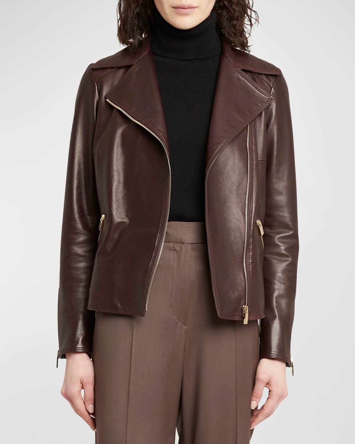 

Кожаная байкерская куртка Golden Hardware Kiton, цвет Dk Brwn