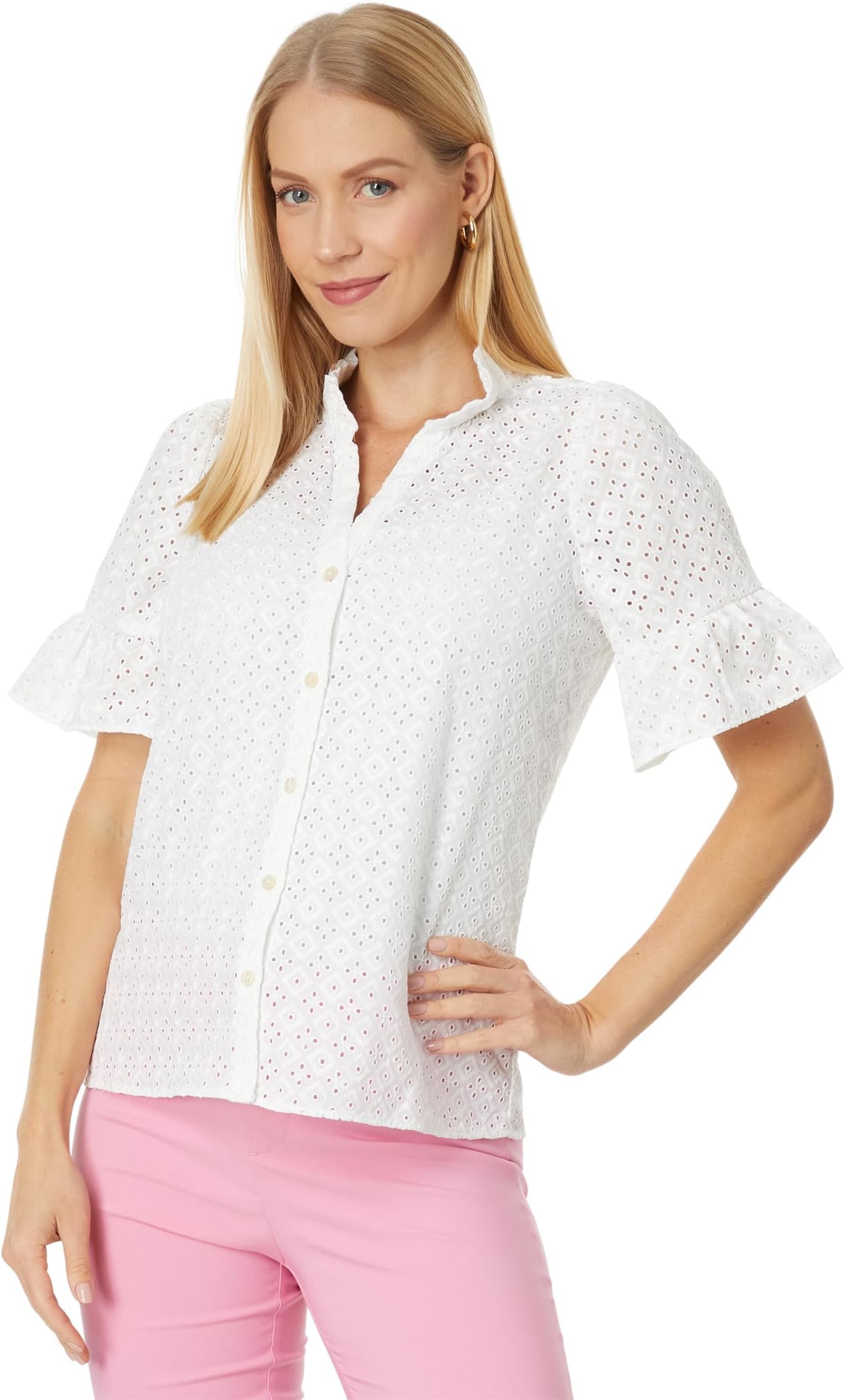 Рубашка на пуговицах с люверсами Calynn Lilly Pulitzer, цвет Resort White Ditsy Diamond Poly Eyelet cornelia diamond golf resort