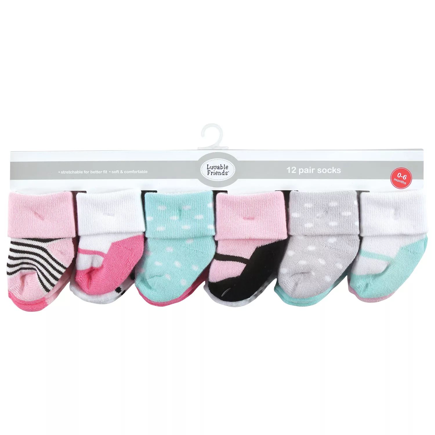 цена Махровые носки Luvable Friends для новорожденных девочек и малышей, мятно-розовые, Мэри Джейн, 12 шт. Luvable Friends