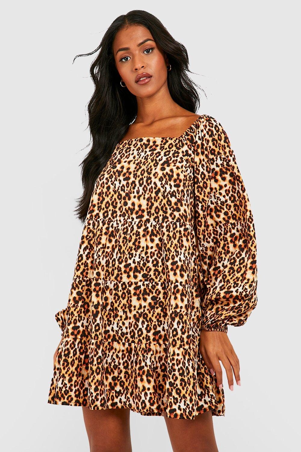 

Платье с леопардовым платьем с квадратным вырезом Boohoo, коричневый