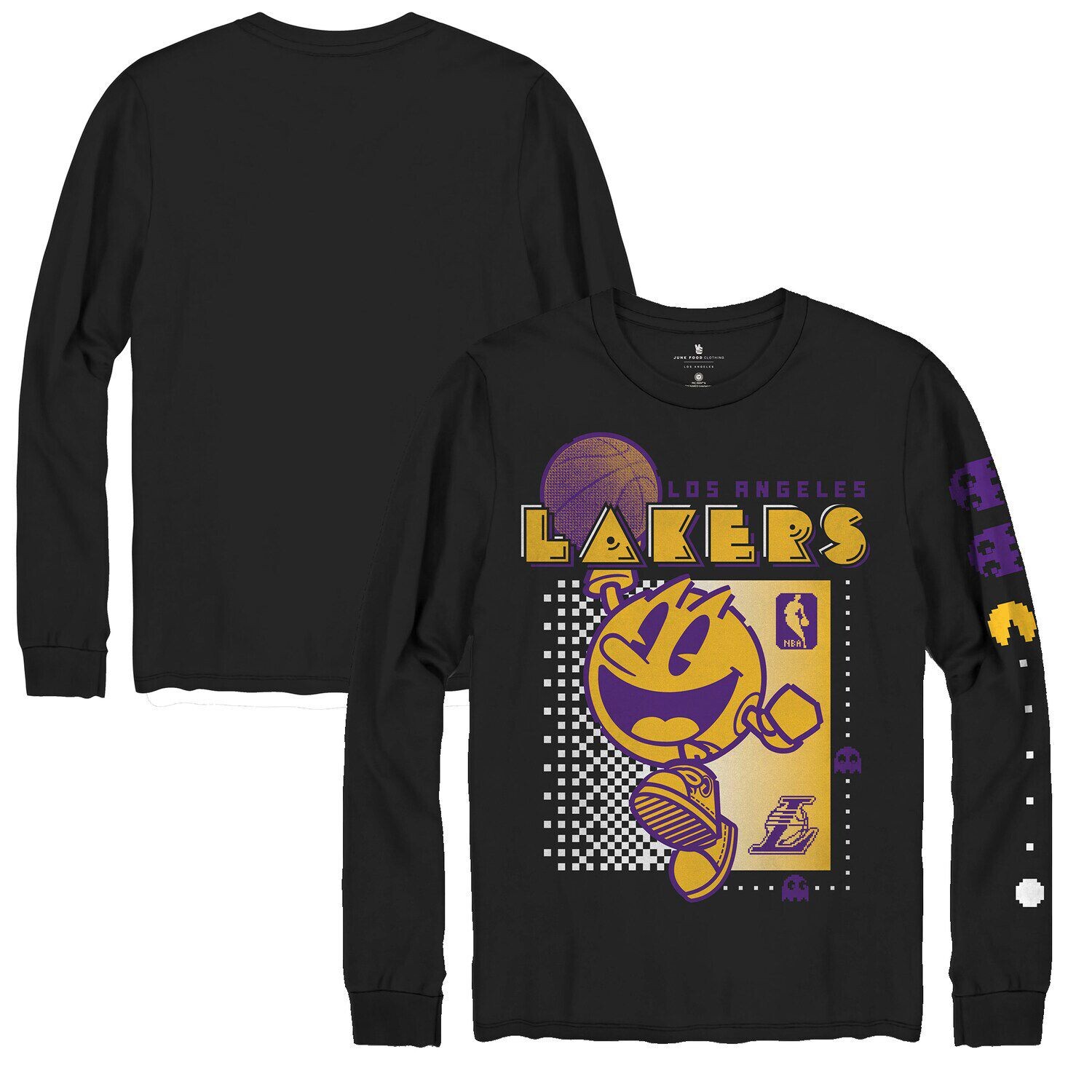 

Черная мужская футболка Junk Food Los Angeles Lakers Pac Man Fast Break с длинным рукавом, Черный
