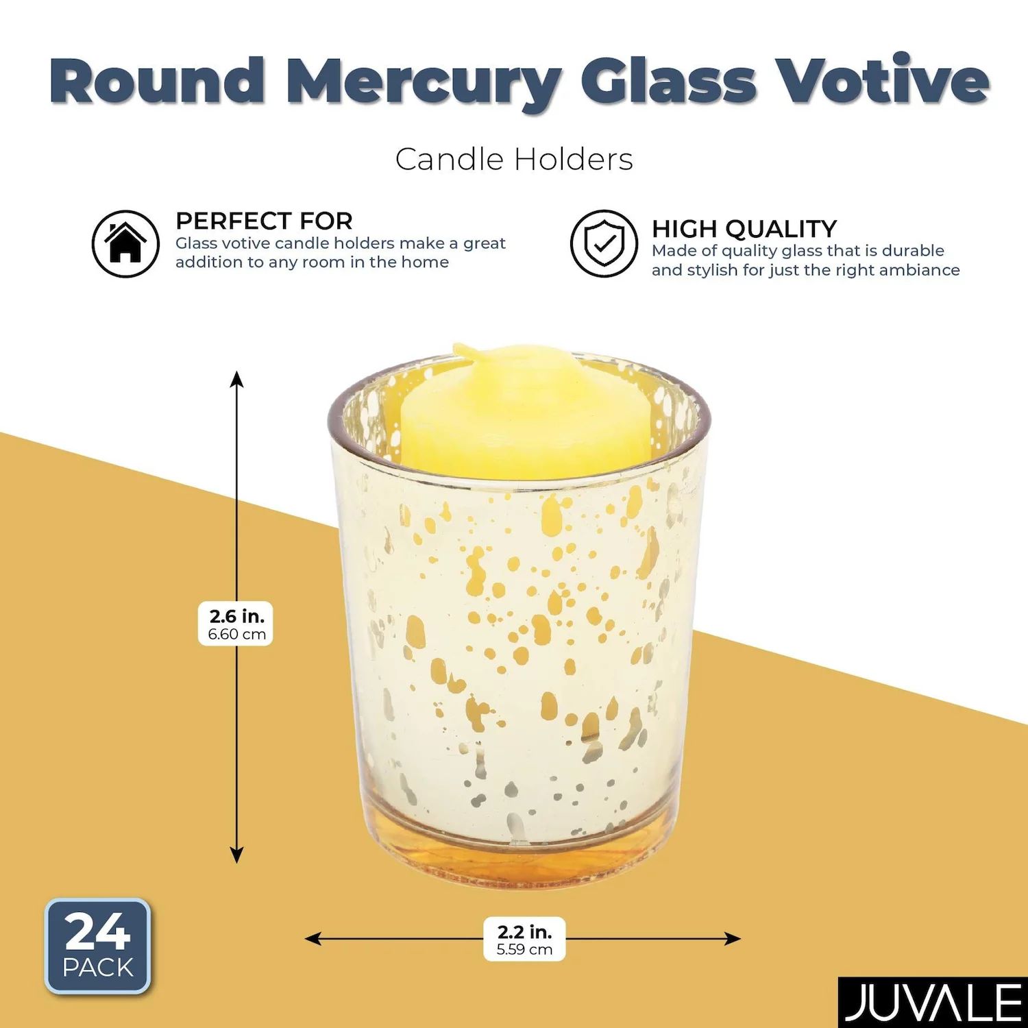 Стеклянные подсвечники Juvale Mercury Votive (2,2 x 2,2 x 2,6 дюйма, золото, 24 шт. в упаковке)
