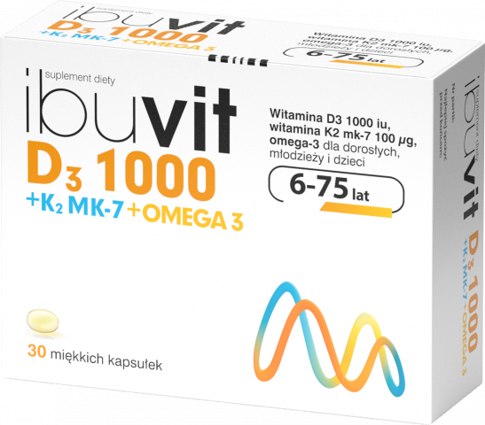 Кислоты омега-3 с витамином D3 и K2 Ibuvit D3 1000+ K2MK-7 Omega 3 Kapsułki , 30 шт