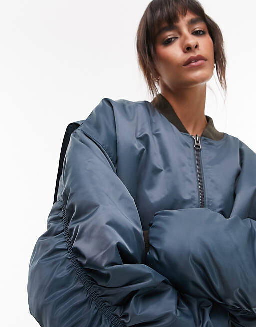 

Классический синий бомбер из нейлона Topshop