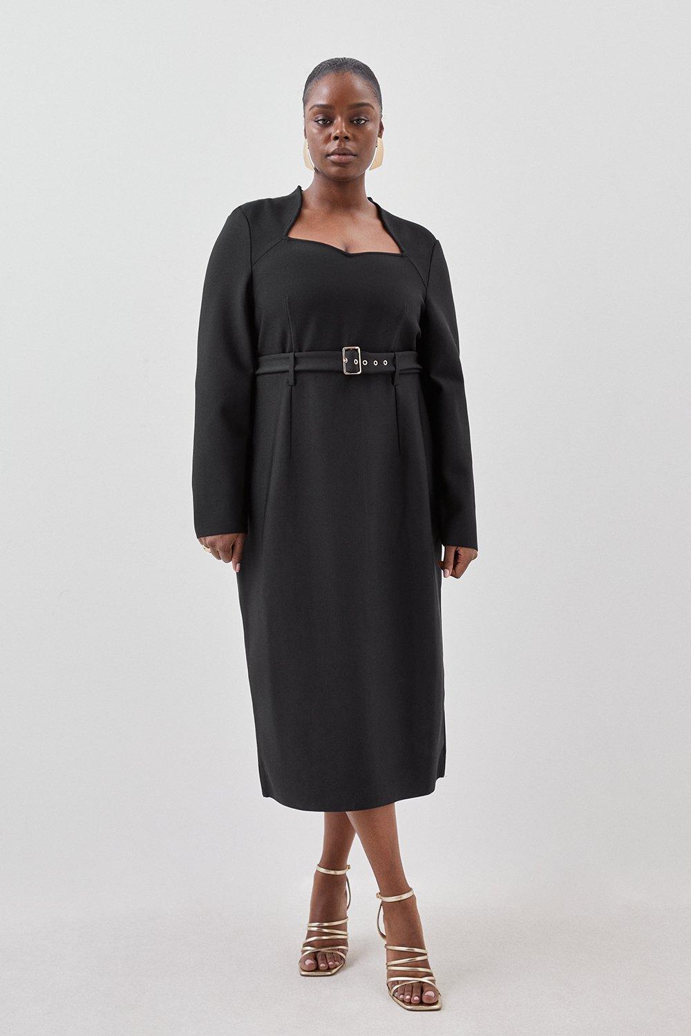 цена Плюс размер Бандажная фигура Вязаное платье миди с поясом Karen Millen, черный