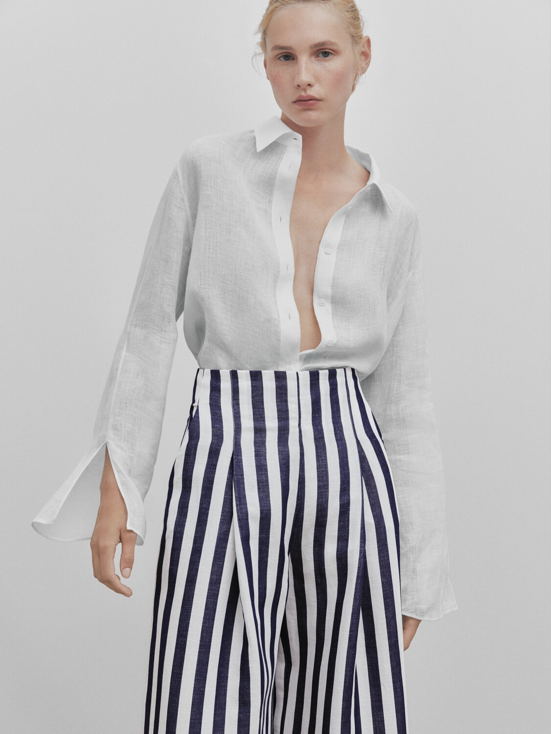 

Широкие брюки в полоску с застронками Massimo Dutti, синий