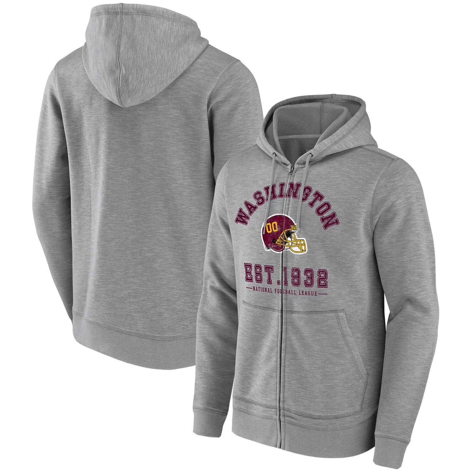 

Мужская толстовка с молнией во всю длину из коллекции NFL x Darius Rucker от Fanatics Heathered Grey Washington Football Team Slub