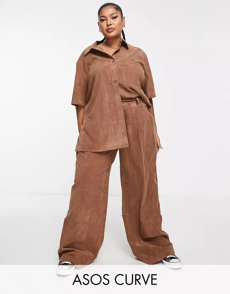 

Широкие брюки свободного кроя ASOS Curve из тонкого вельвета цвета ржавчины