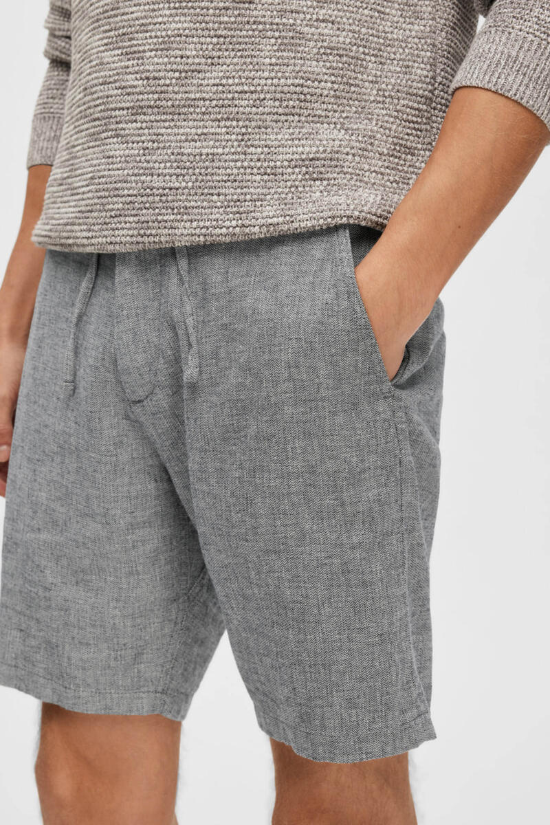 Короткие брюки-чиносы из льна и натурального хлопка. Selected, темно-серый