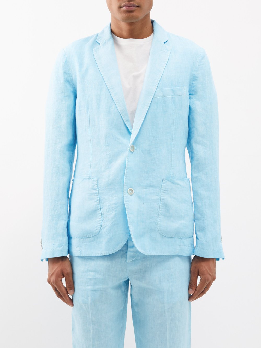 Льняной пиджак с накладными карманами 120% Lino, синий