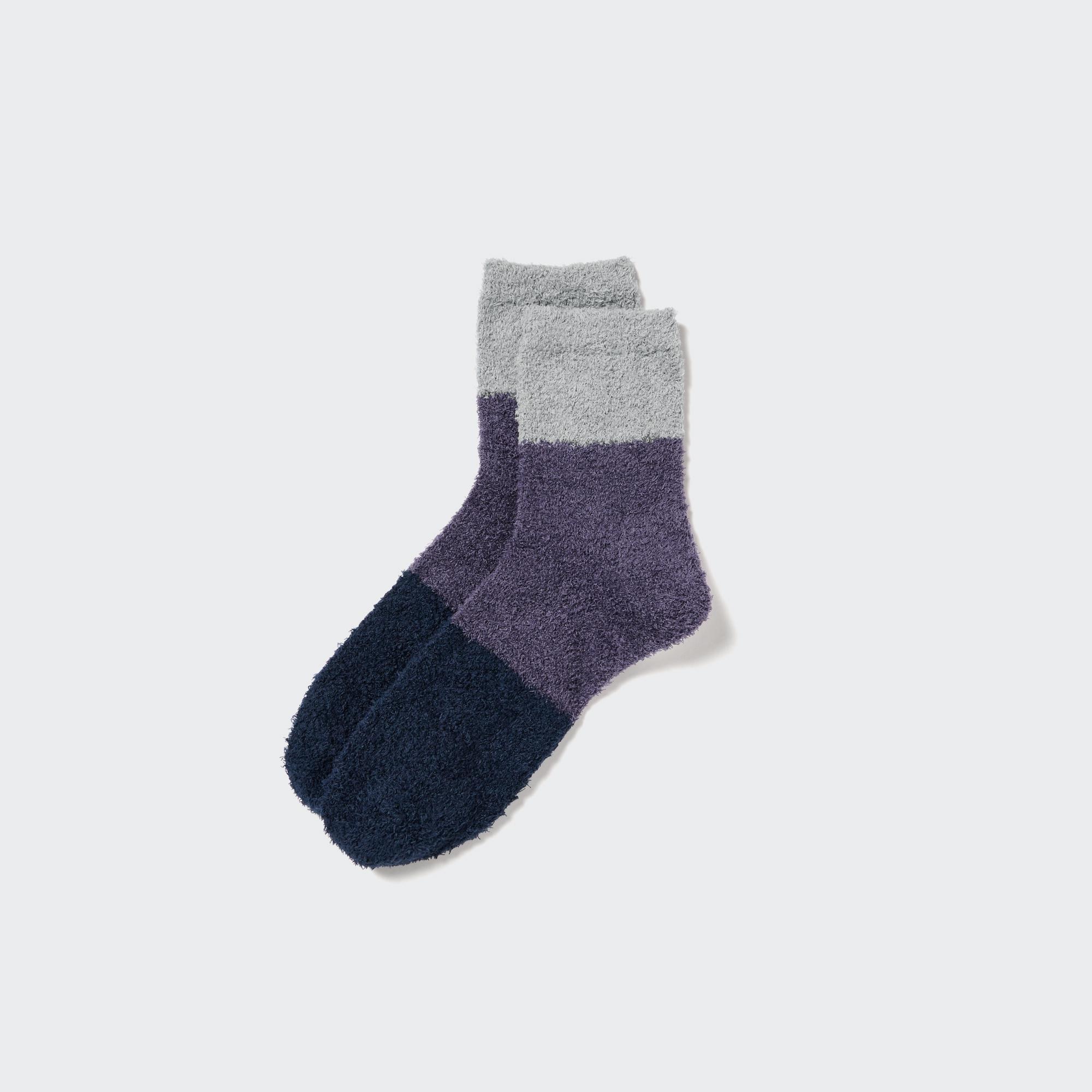 Пушистые носки в стиле колор-блок Heattech UNIQLO, серый пушистые термоноски heattech uniqlo серый