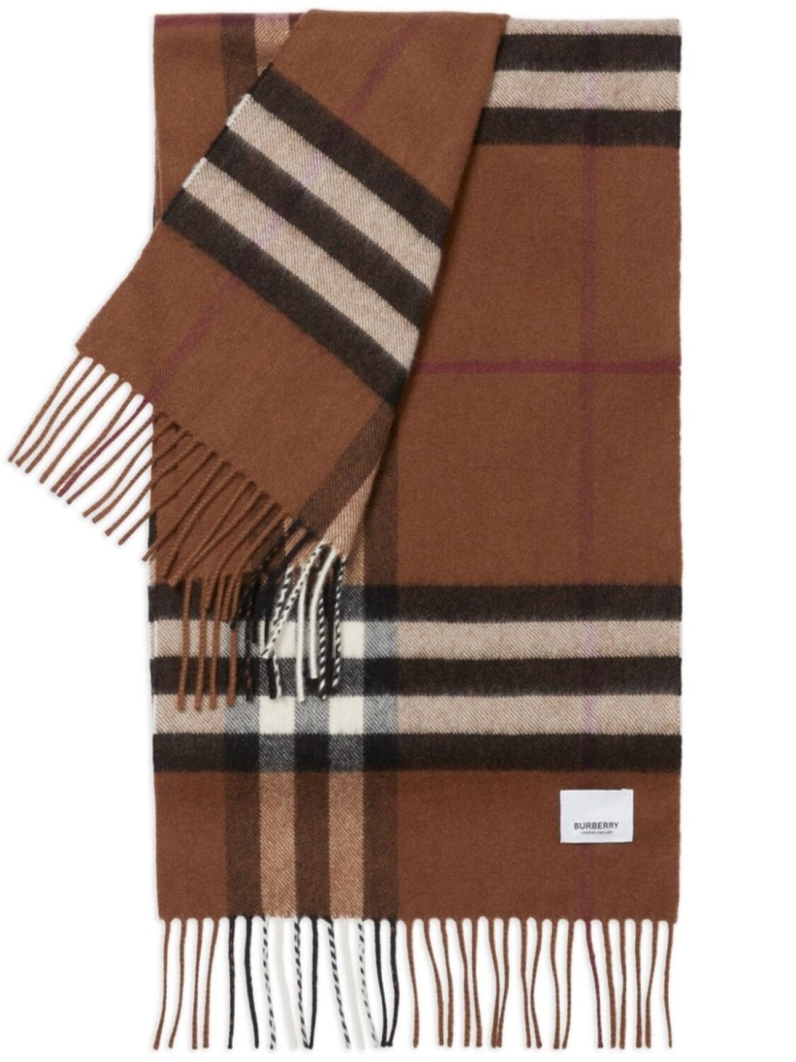 

Клетчатый шарф с бахромой Burberry, коричневый