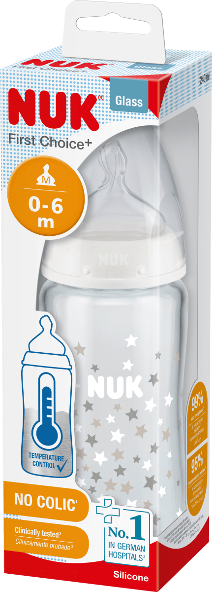 Детская бутылочка из стекла First Choice белая 0-6 месяцев 240 мл 1 шт. NUK