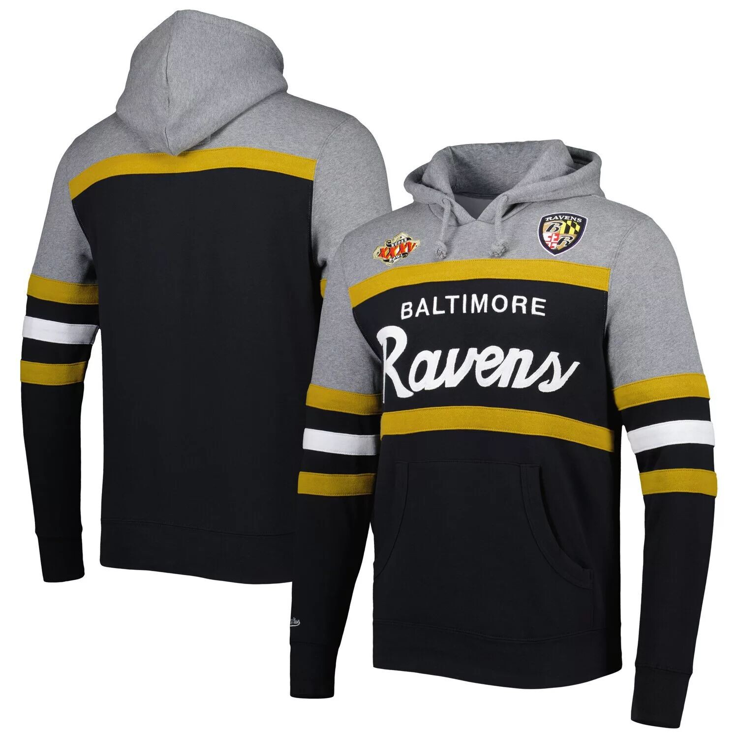 

Мужской пуловер с капюшоном Mitchell & Ness черного/серого цвета Baltimore Ravens Head Coach, Черный