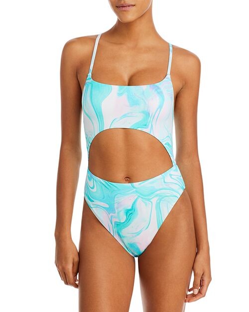 

Сплошной купальник с вырезом и принтом Swirl AQUA, цвет Blue