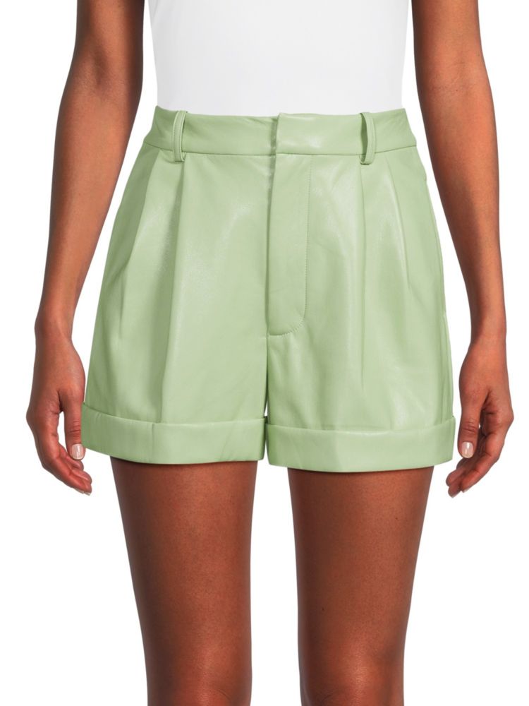 Плиссированные шорты Conry из веганской кожи Alice + Olivia, цвет Green Tea