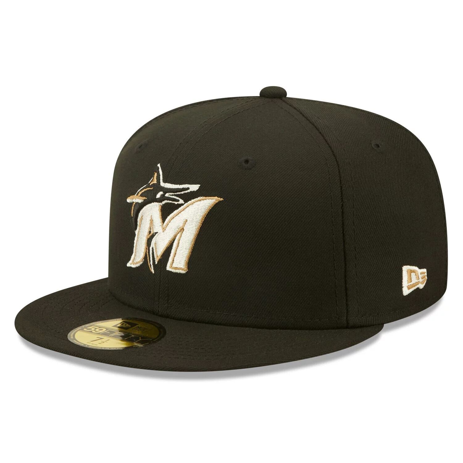 

Мужская облегающая шляпа New Era Black Miami Marlins Wheat Undervisor 59FIFTY