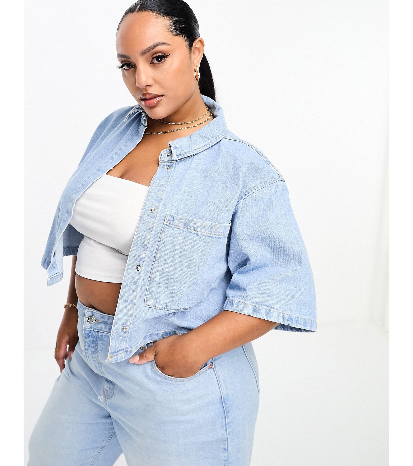 

Белая джинсовая рубашка с короткими рукавами ASOS DESIGN Curve ASOS Curve
