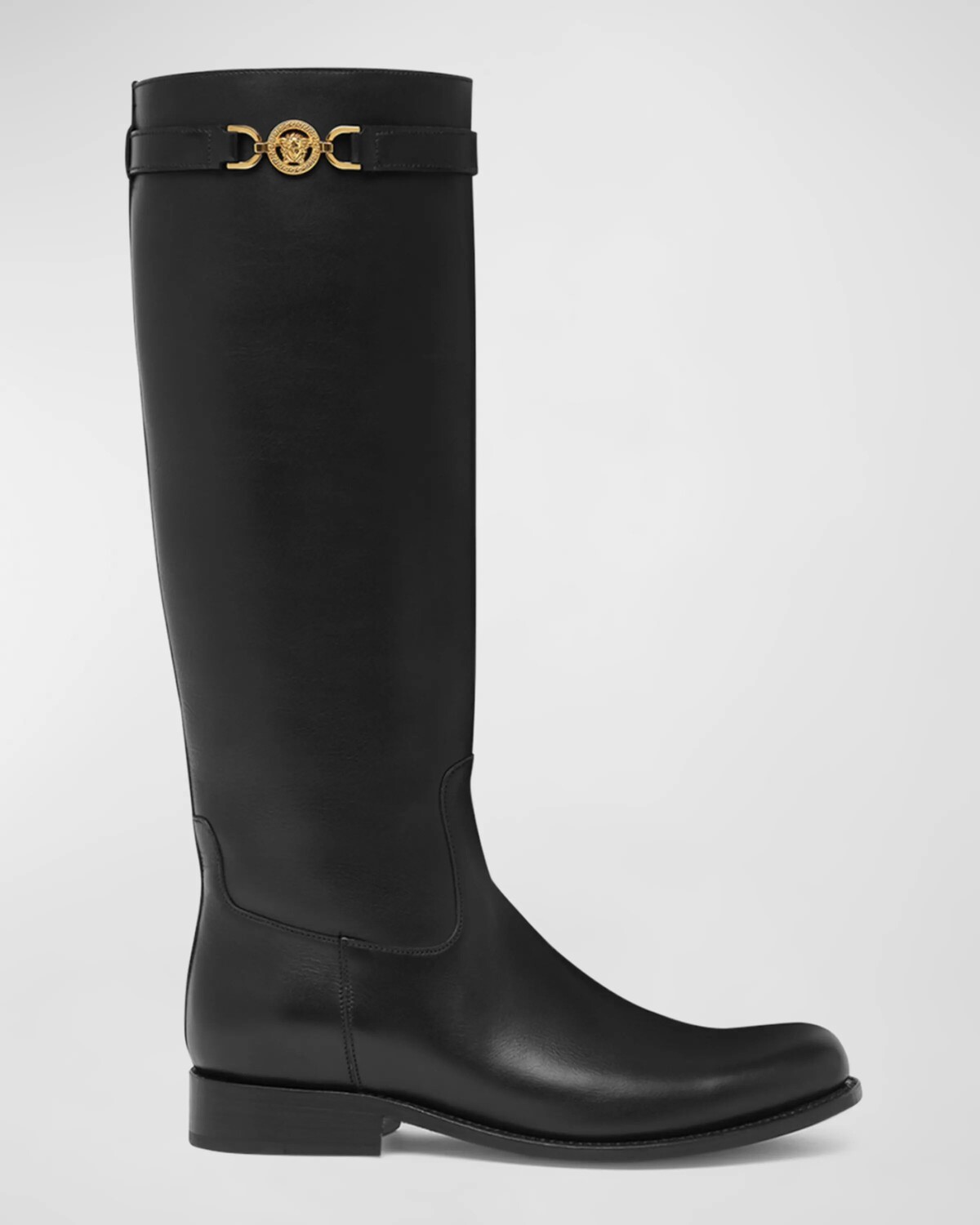 

Кожаные сапоги для верховой езды с декором Medusa Versace, цвет Black-Versace Gold