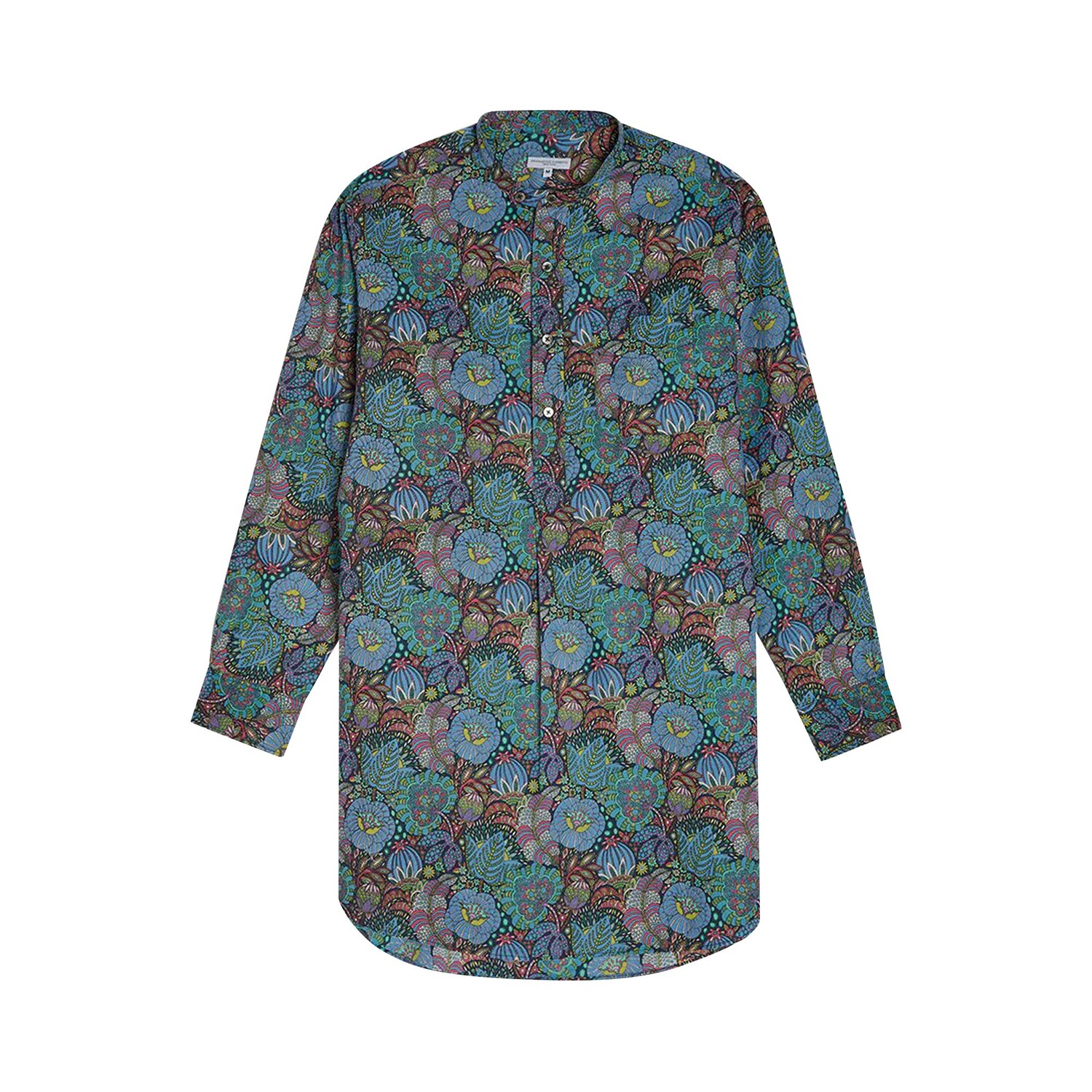 

Engineered Garments Длинная тканевая рубашка с цветочным принтом и полосатым воротником, темно-синяя