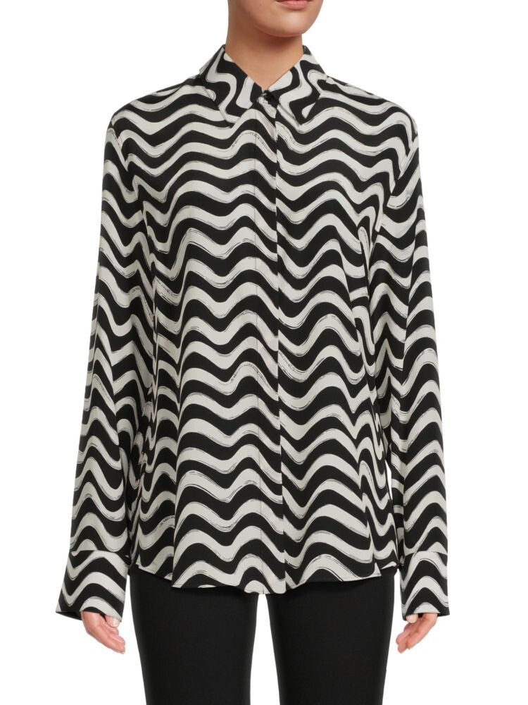 

Шелковая рубашка на пуговицах с геометрическим рисунком Stella Mccartney, цвет Black Ivory