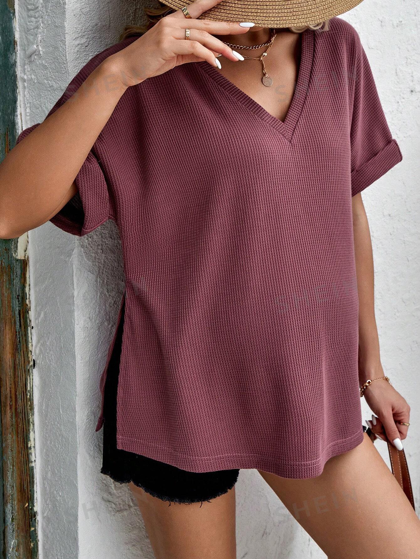 SHEIN Однотонная футболка для беременных с v-образным вырезом и короткими рукавами «летучая мышь», фиолетовый