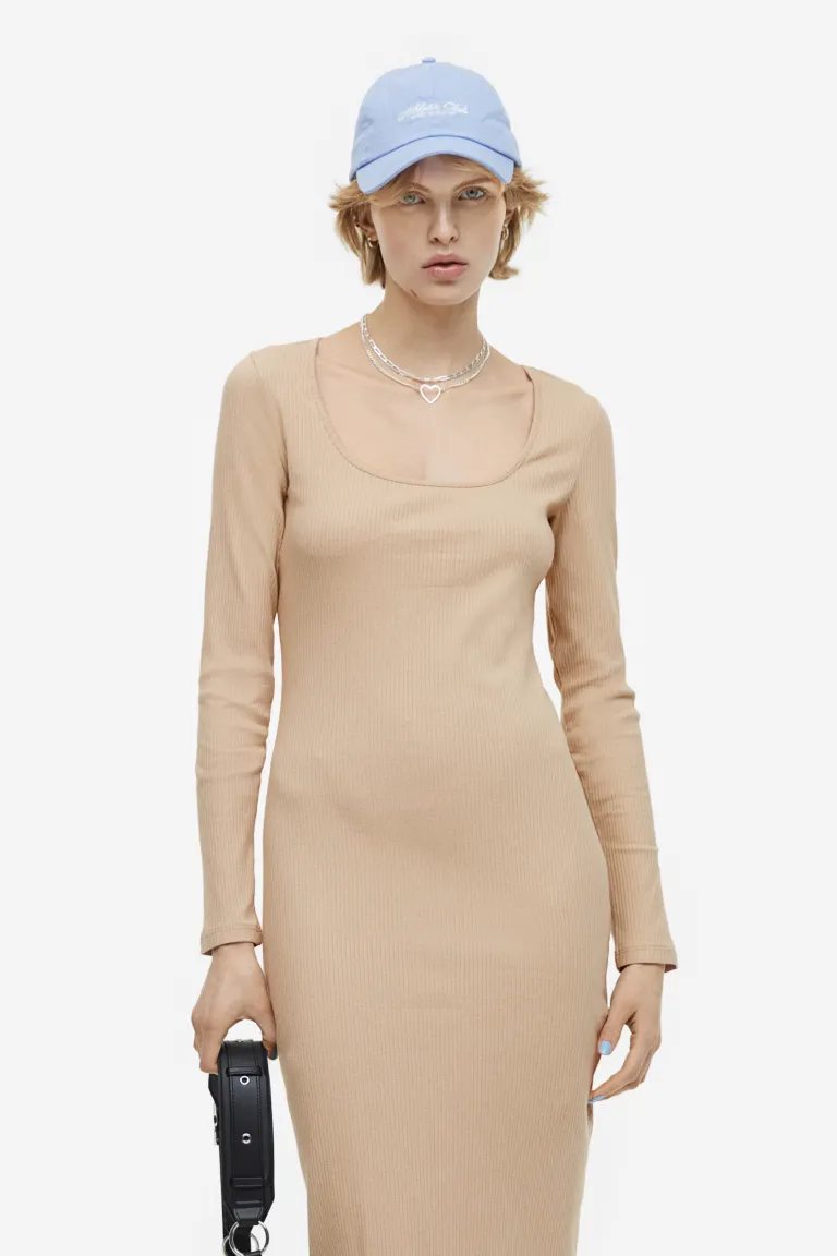 

Платье-боди со сборками H&M, бежевый