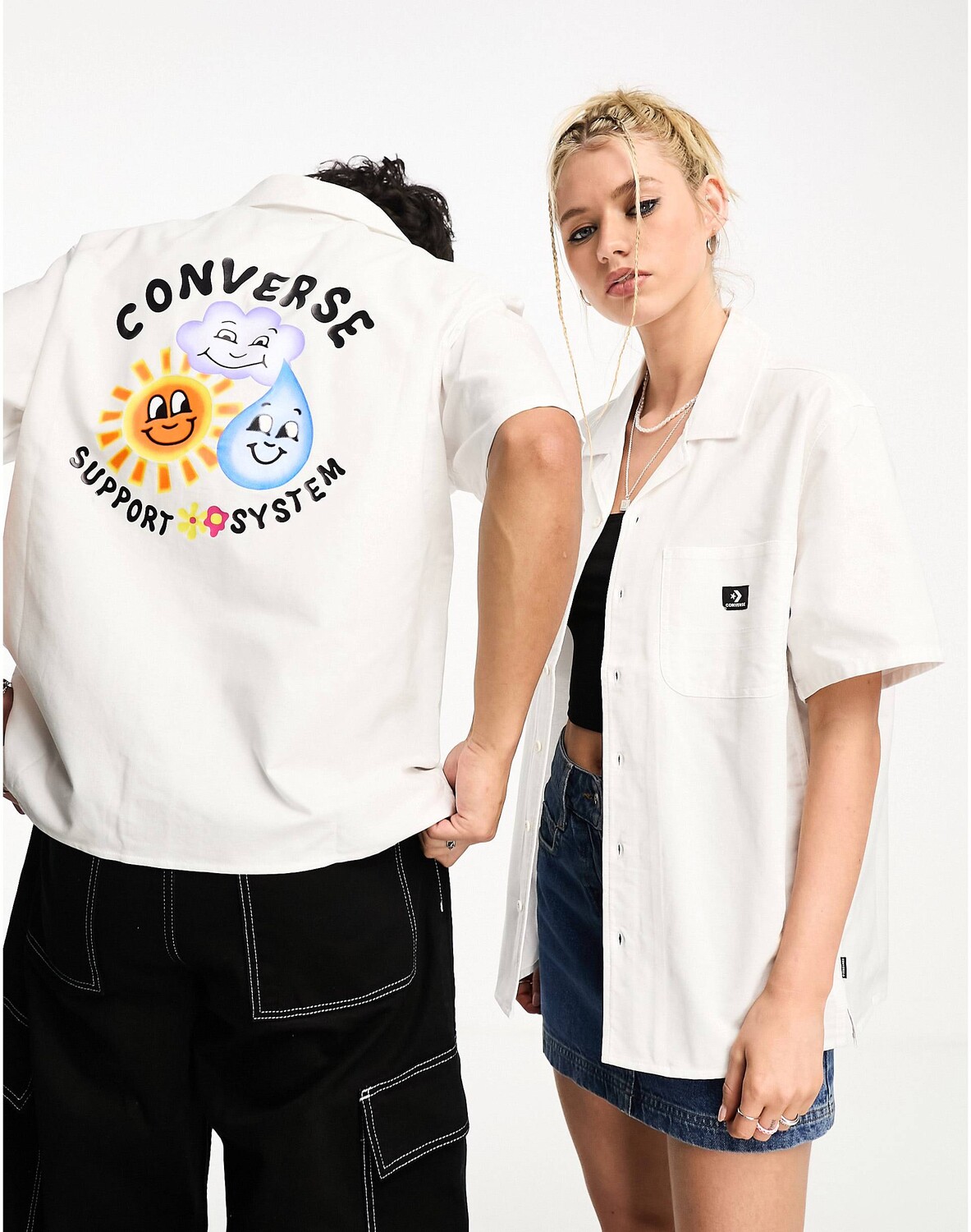 

Белая рубашка с принтом на спине Converse 'Support System'