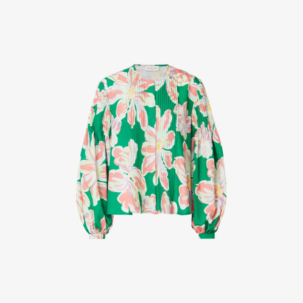 Noelle тканая блузка со складками спереди с цветочным принтом Malina, зеленый