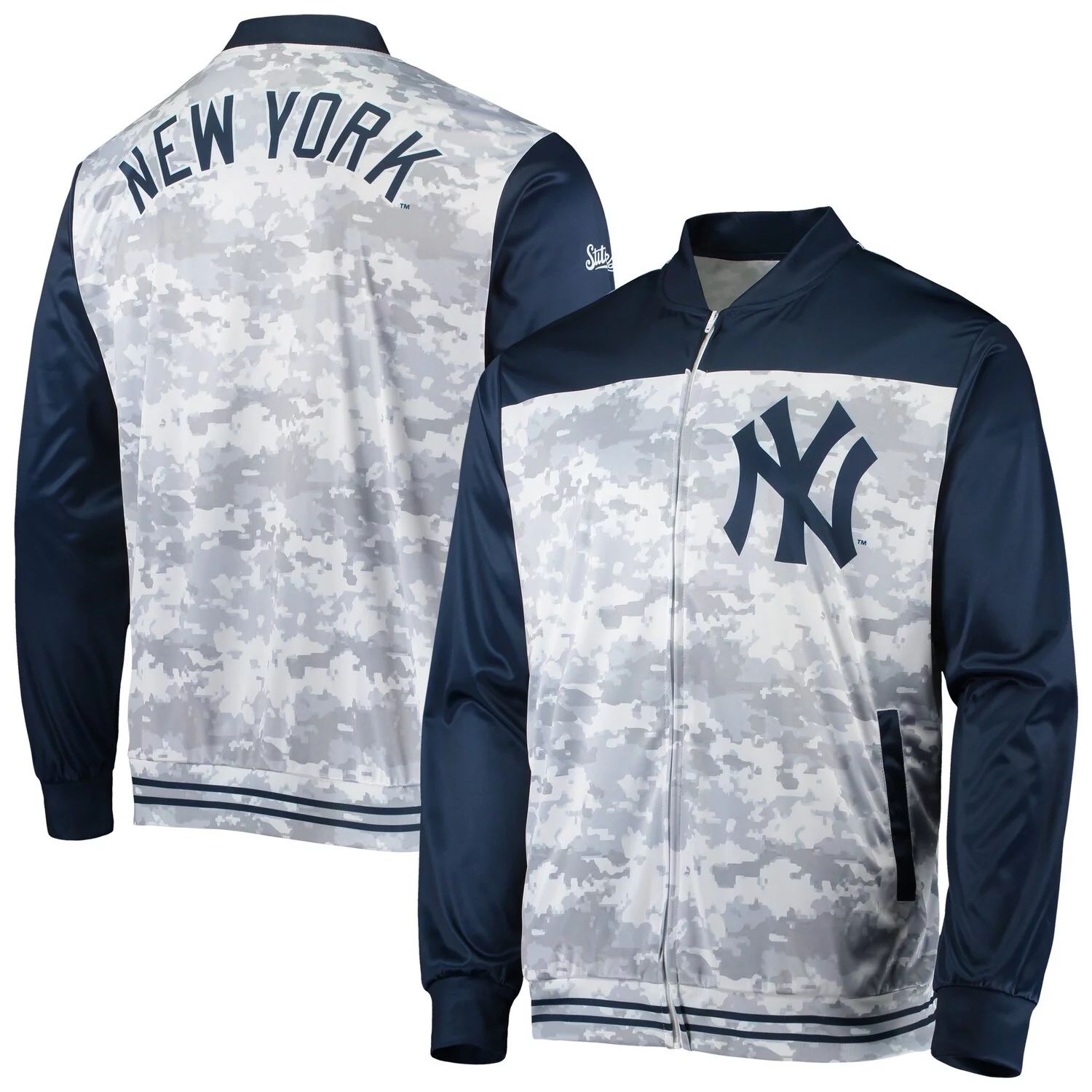 цена Мужская темно-синяя камуфляжная куртка с молнией во всю длину New York Yankees Stitches