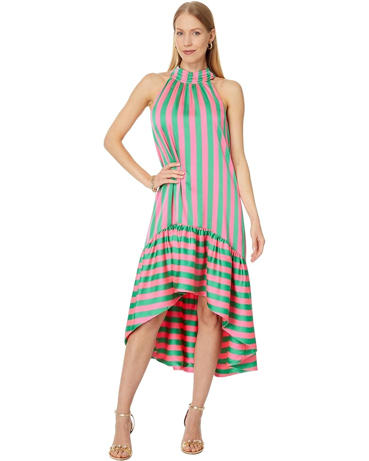 Платье Lilly Pulitzer Steph High - Low Halter Maxi, цвет Roxie Pink X Spearmint Wide Stripe