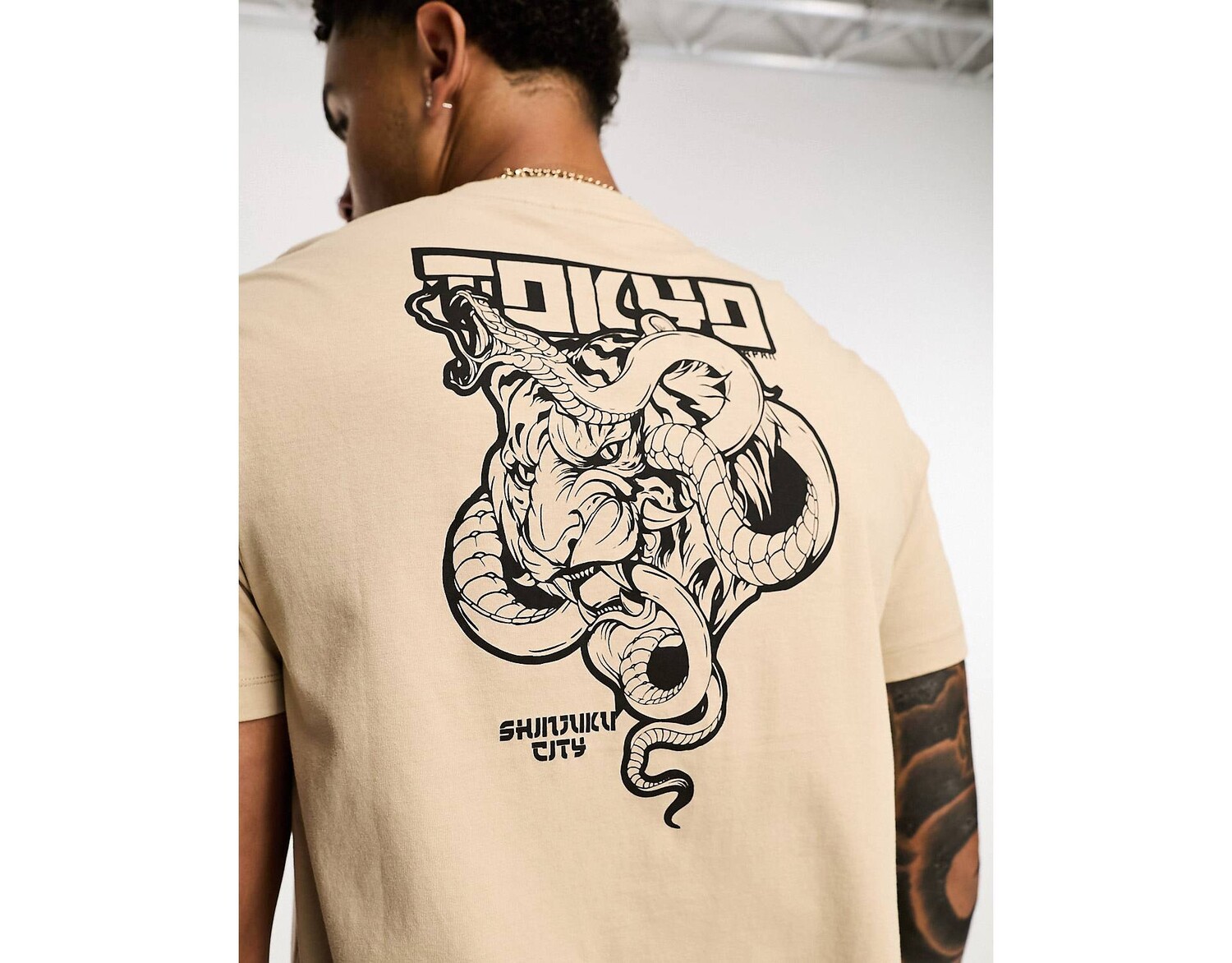 

Каменная футболка со змеиным принтом на спине ASOS DESIGN