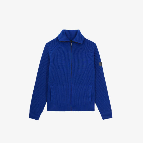 

Шерстяной кардиган классического кроя на молнии с фирменной нашивкой The Kooples, синий