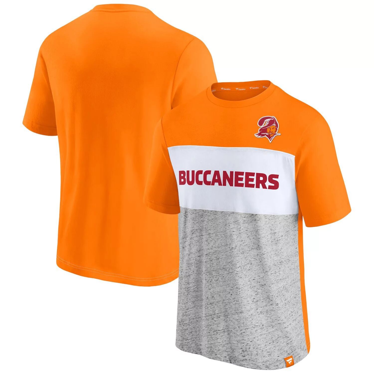 

Мужская футболка Fanatics Branded Orange/Heathed Grey Tampa Bay Buccaneers Throwback с цветными блоками